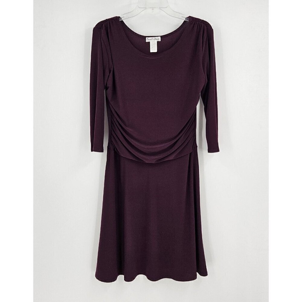 Dana Point Womens Sz M Fit & Flare Maroon Dress Draping Ruched Front 3/4 Sleeve